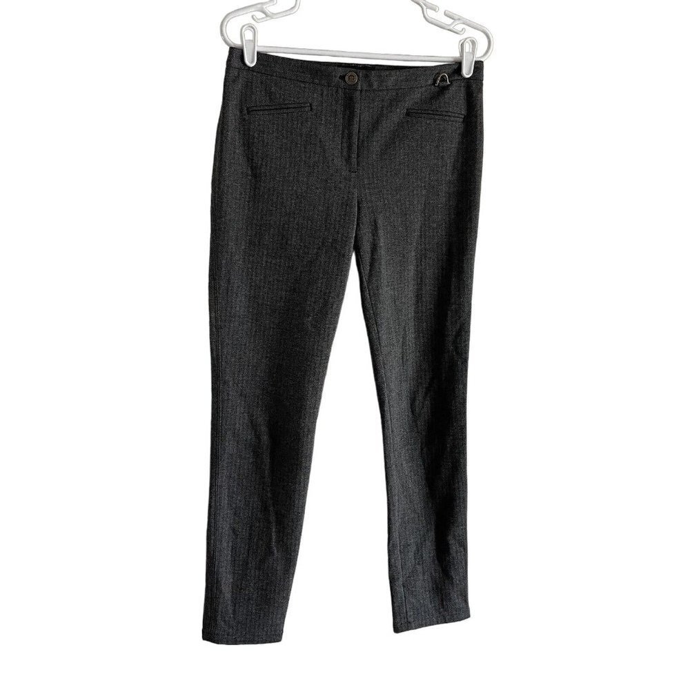 Talbots Women SZ 4 Gray Black Chevron Design Dalton Flat Front Dress Pants